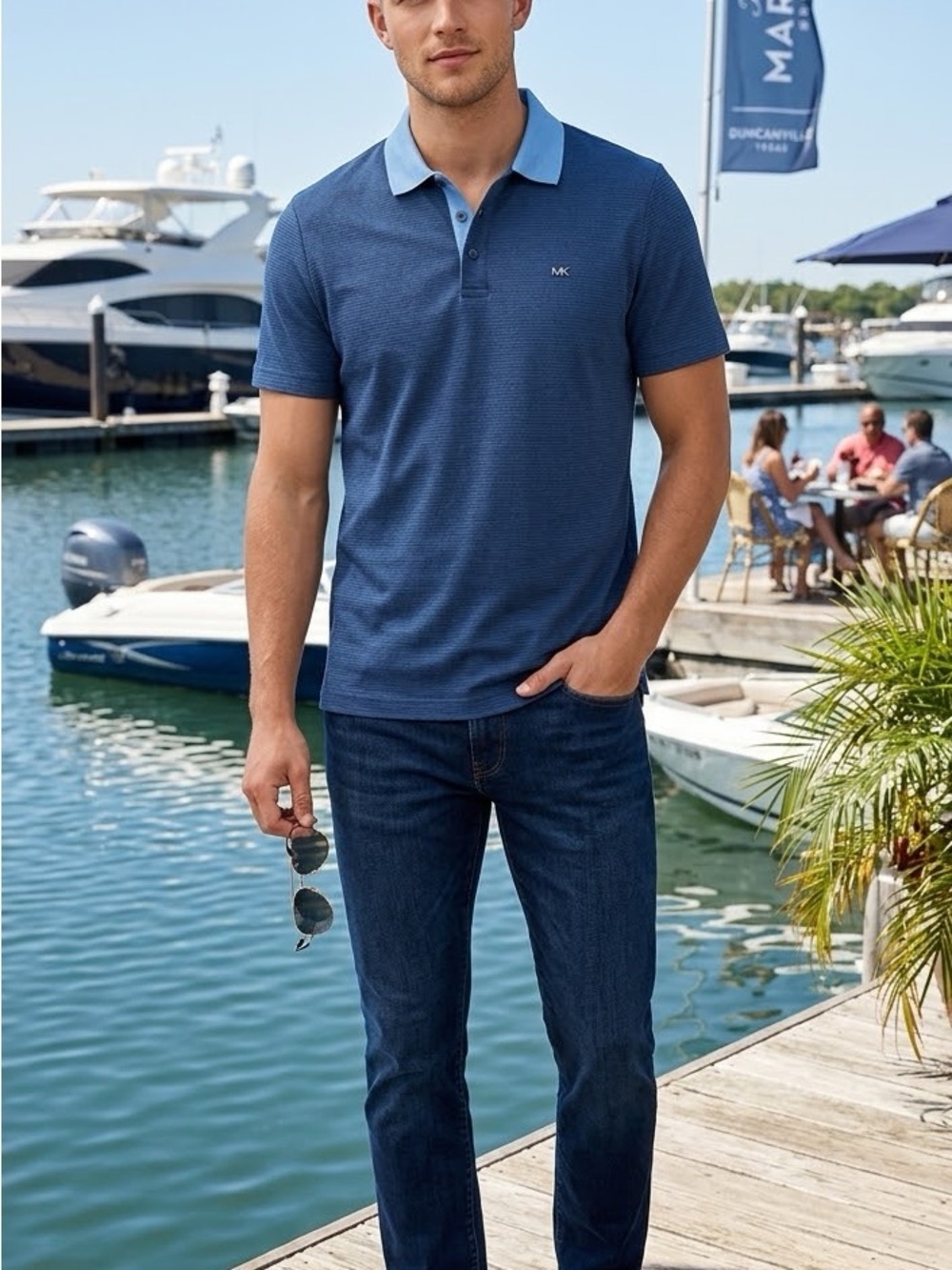 Michael Kors Men's Two-Tone Blue Polo Shirt